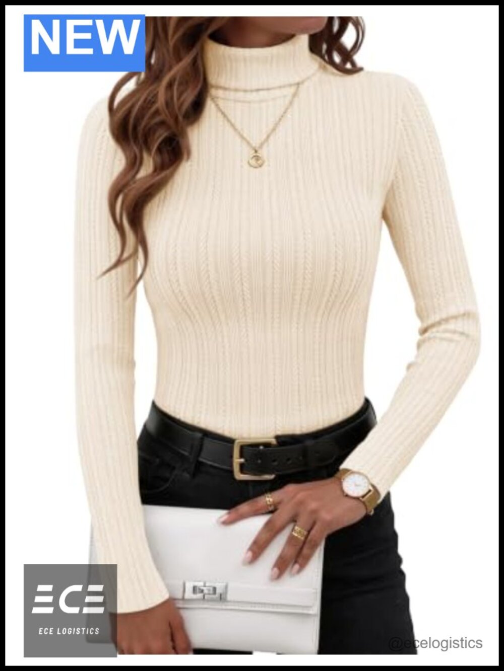 Womens Turtleneck Long Sleeve Ribbed Knit Slim Fit Pullover Sweater Top